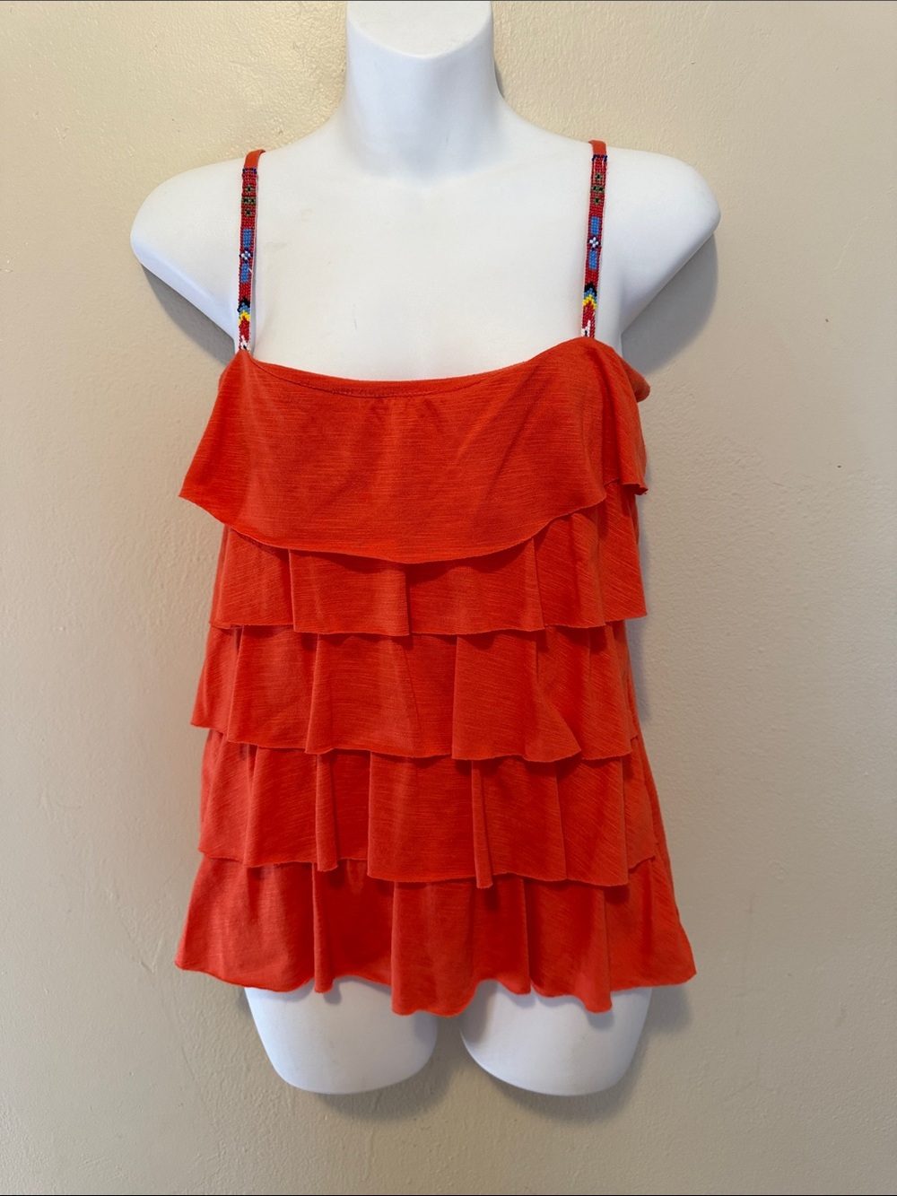 Tiered Ruffle Spaghetti Strap Camisole - Bright Red